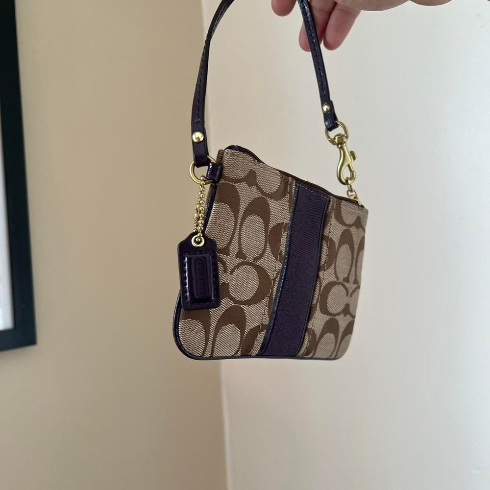 Y2K 2000s Coach Brown+Tan signature c monogram pochette wristlet / mini bag - Picture 2 of 3